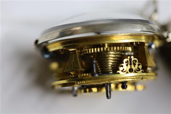 Michael Knight, London, an 18th century silver pair-cased keywind verge pocket watch with silvered Roman dial,